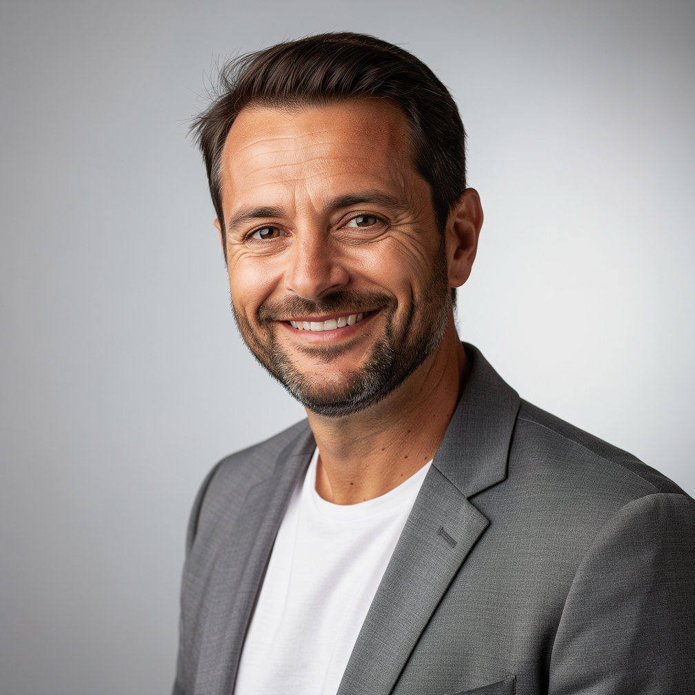 Belgian entrepreneur with a beard smiling confidently