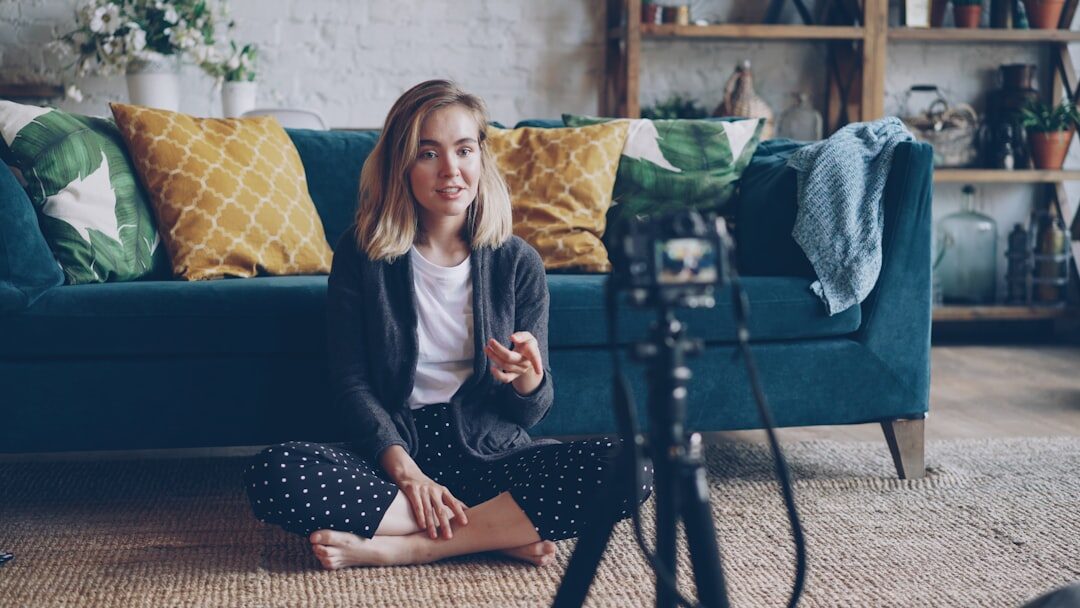 person practicing media communication at home