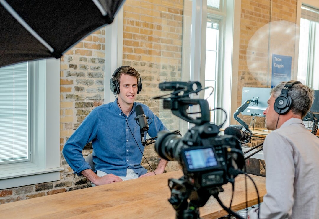 man preparing for media interview